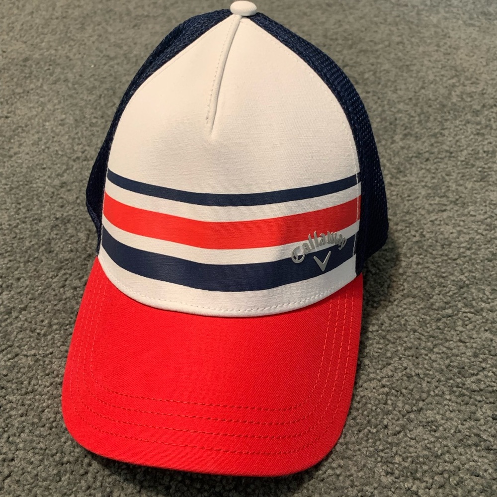 Callaway men’s L/XL red navy stripe hat